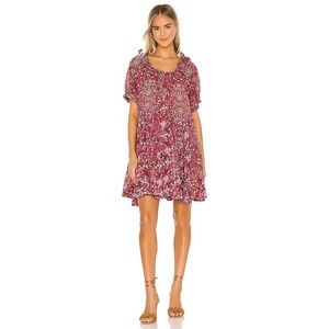 Free People Jet Set Oversized Mini Dress XS Red Pink Boho Festival